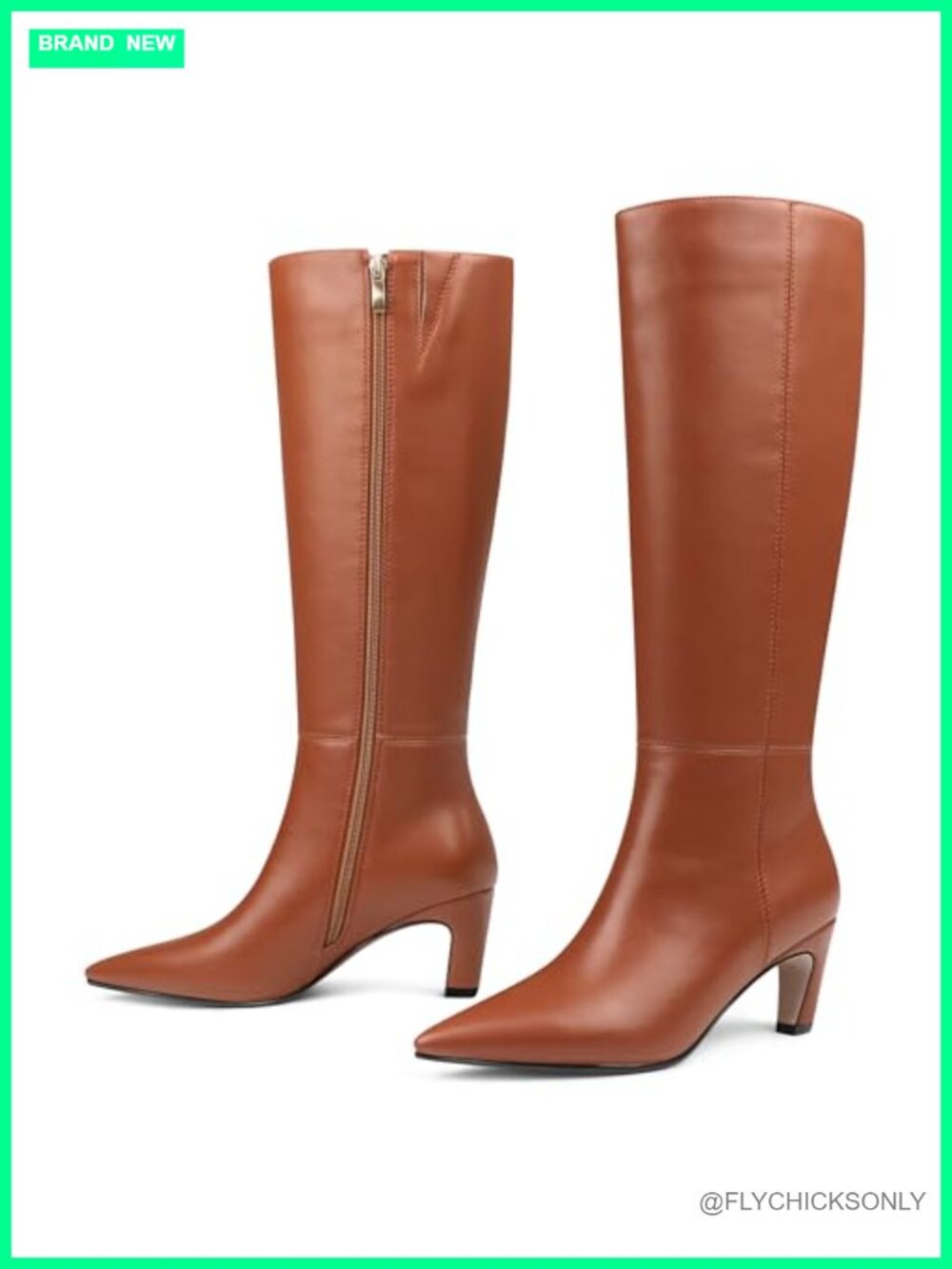 Women's Knee High Boots Kitten Low Heel Faux Leather Pointed Toe Zip Dress Boots